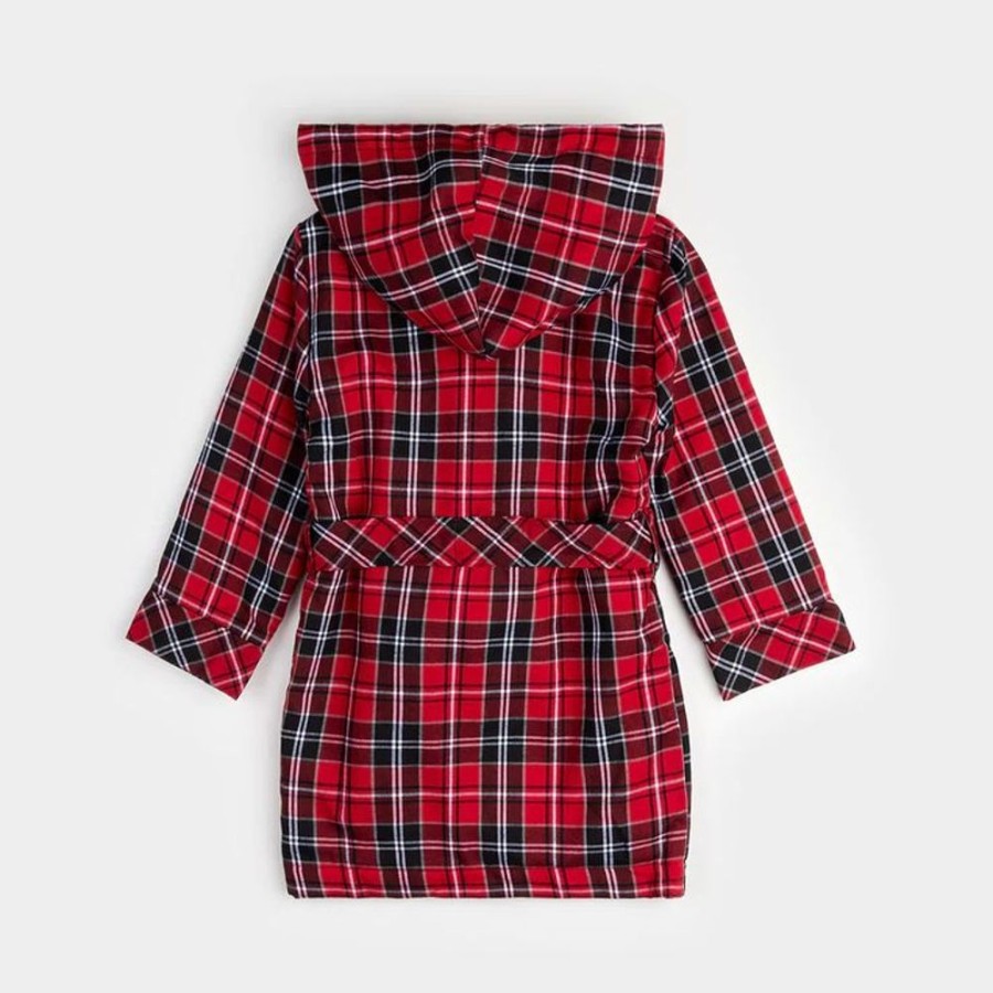 Kid PETIT LEM Sleepwear | Petit Lem- Kids Scarlet Tartan Sherpa Lined Robe Red