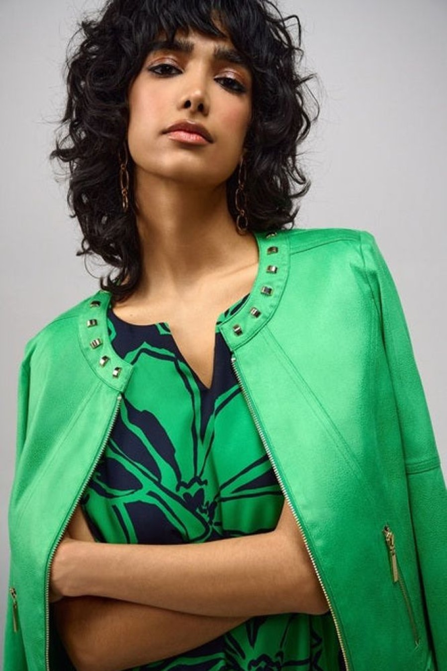 Women JOSEPH RIBKOFF Coats & Jackets | Joseph Ribkoff- Studded Jacket Island Green