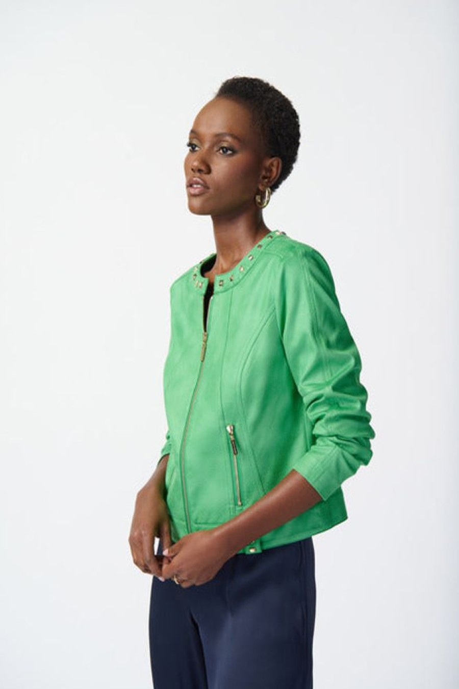 Women JOSEPH RIBKOFF Coats & Jackets | Joseph Ribkoff- Studded Jacket Island Green