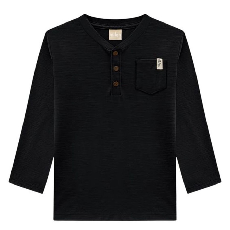 Kid MILON Tops | Milon- Kids Long Sleeve Tee With Buttons