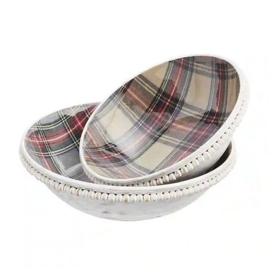 Cottage Kitchen DESIGN HOME Serving Ware | Mudpie- Tartan Enamel Bowl Set