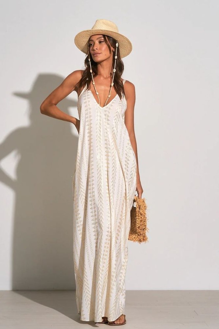 Women ELAN Dresses | Elan- Women'S Cleo Maxi Dress Natural-Gold