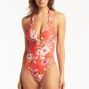 Women SEA LEVEL One Piece | Sea Level- Ladies Escape Keyhole Halter One Piece Tangerine