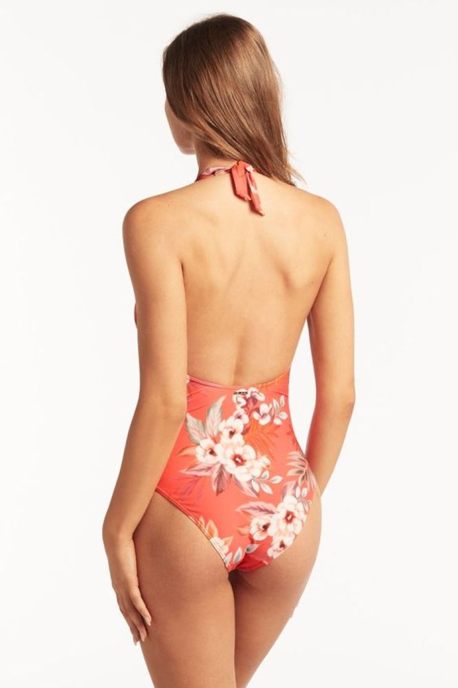 Women SEA LEVEL One Piece | Sea Level- Ladies Escape Keyhole Halter One Piece Tangerine