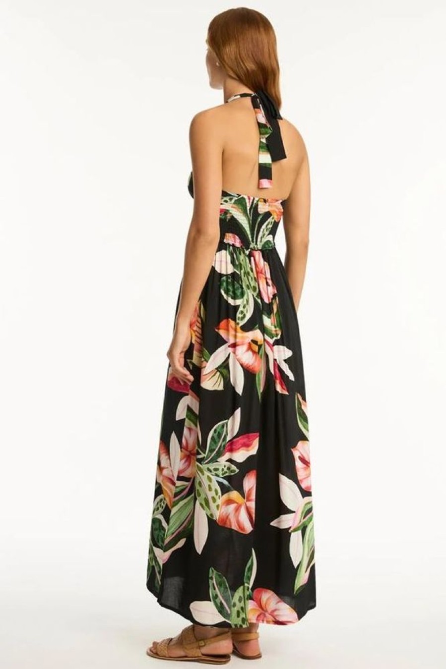 Women SEA LEVEL Dresses | Sea Level- Ladies Sundown Halter Bandeau Dress Black Floral