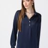 Women JOSEPH RIBKOFF Tops | Joseph Ribkoff- Half Button Satin Blouse Midnight Blue