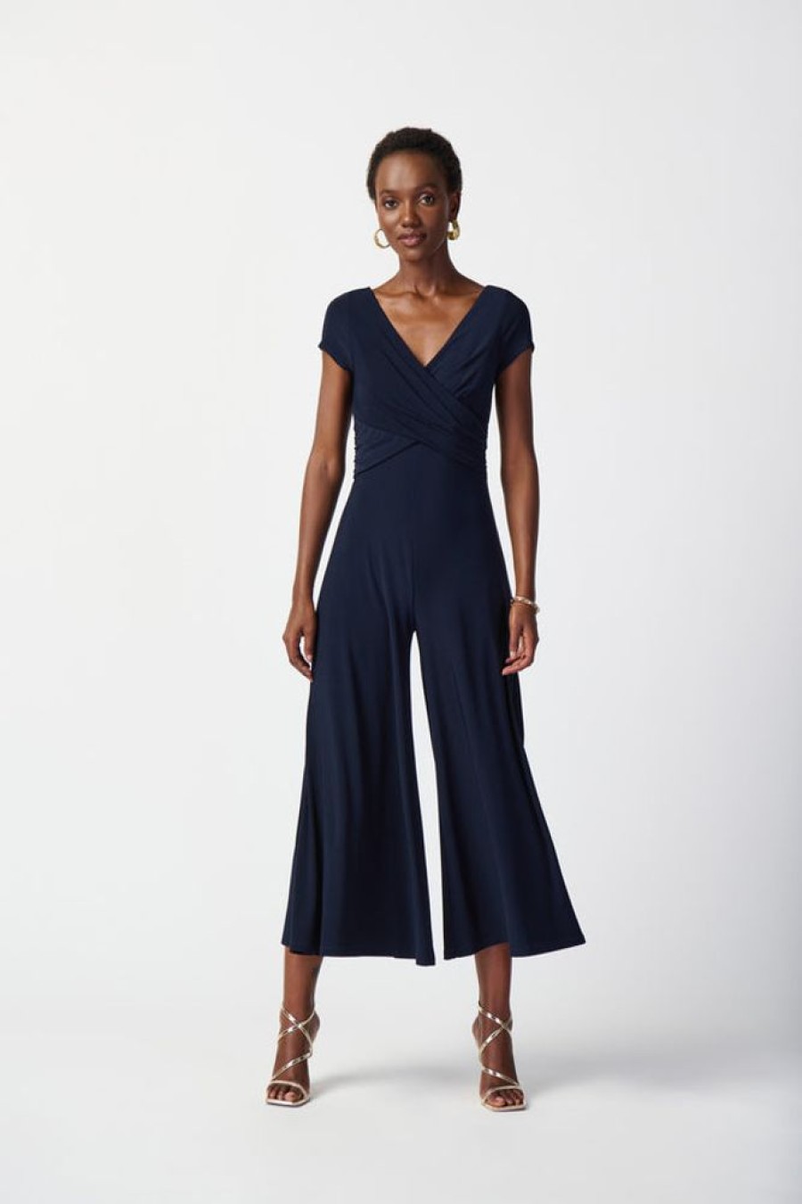 Women JOSEPH RIBKOFF Dresses | Joseph Ribkoff- Wrap Front Cropped Jumpsuit Midnight Blue