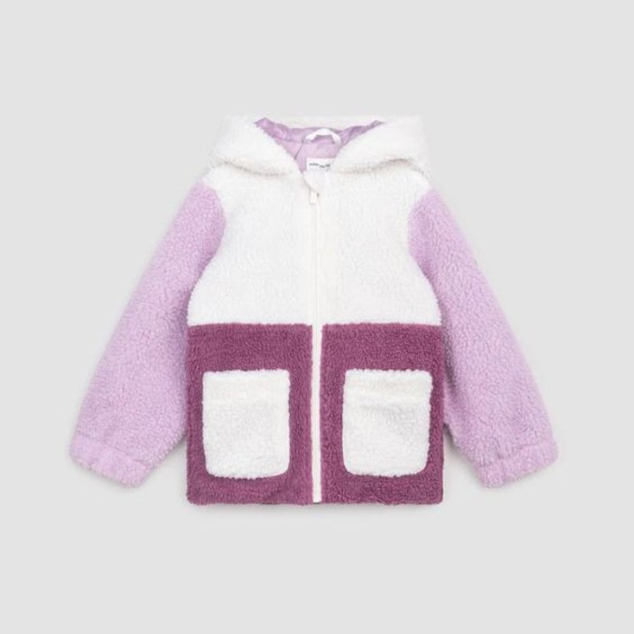 Kid MILES THE LABEL Jackets & Outwear | Miles The Label- Kids Hooded Colour Block Sherpa Jacket Pink