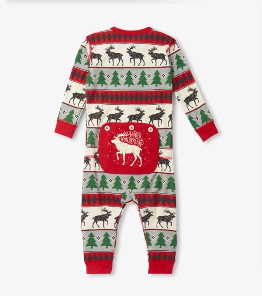 Kid HATLEY Sleepwear | Hatley- Baby Elk Fair Isle Onesie Stripes