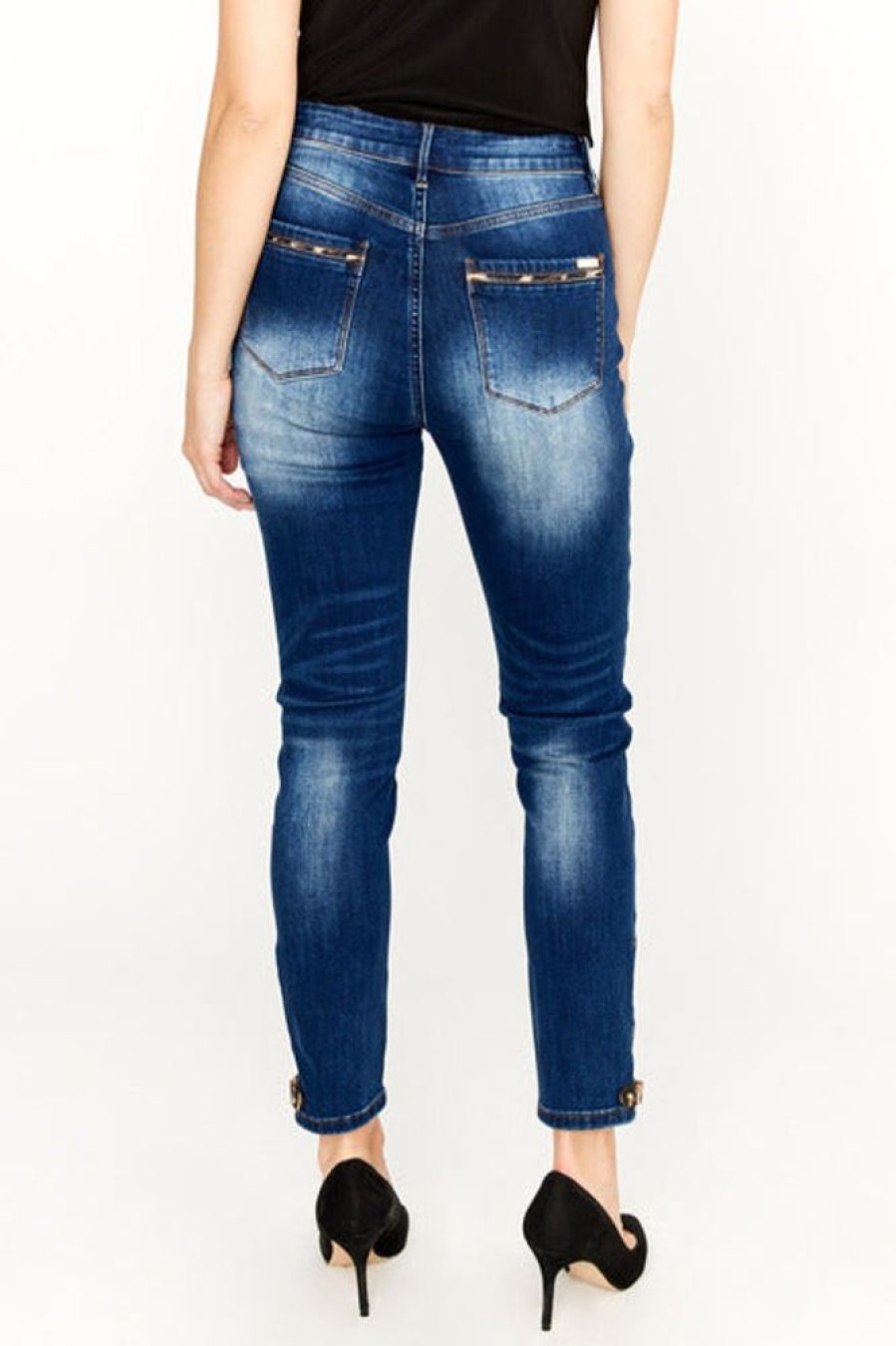 Women FRANK LYMAN Bottoms | Frank Lyman- Leopard Detail High Rise Jeans Blue