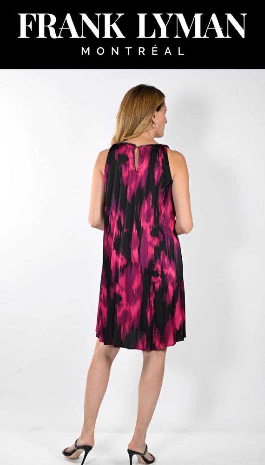 Women FRANK LYMAN Dresses | Frank Lyman- Pleated Dress 233451 Blk-Fuchsia