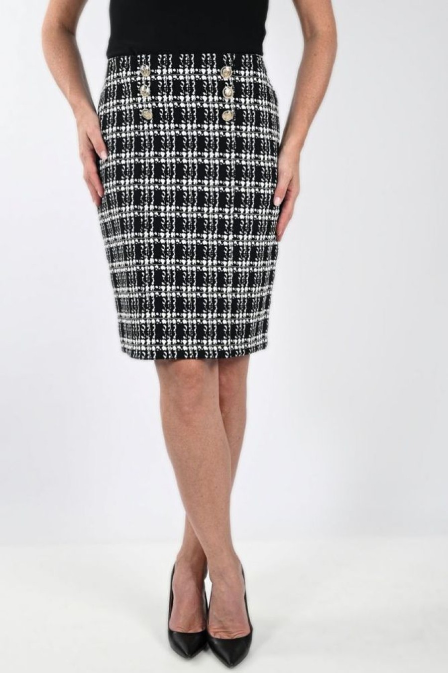 Women FRANK LYMAN Bottoms | Frank Lyman- Women'S Plaid Skirt Blk-Wht