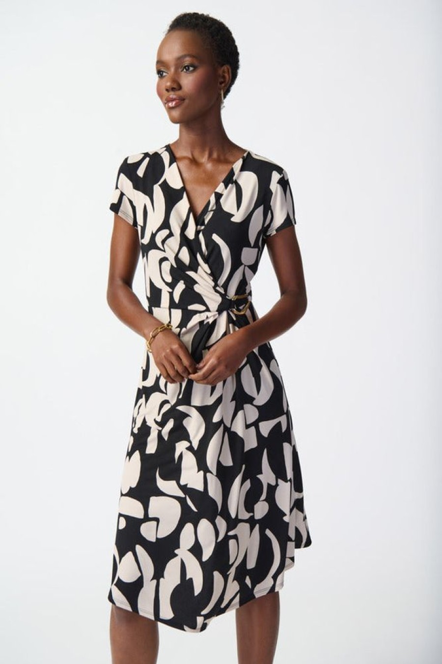 Women JOSEPH RIBKOFF Dresses | Joseph Ribkoff- Geometric Wrap Front Dress Blk-Moonstone