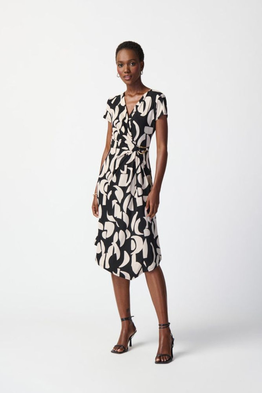 Women JOSEPH RIBKOFF Dresses | Joseph Ribkoff- Geometric Wrap Front Dress Blk-Moonstone