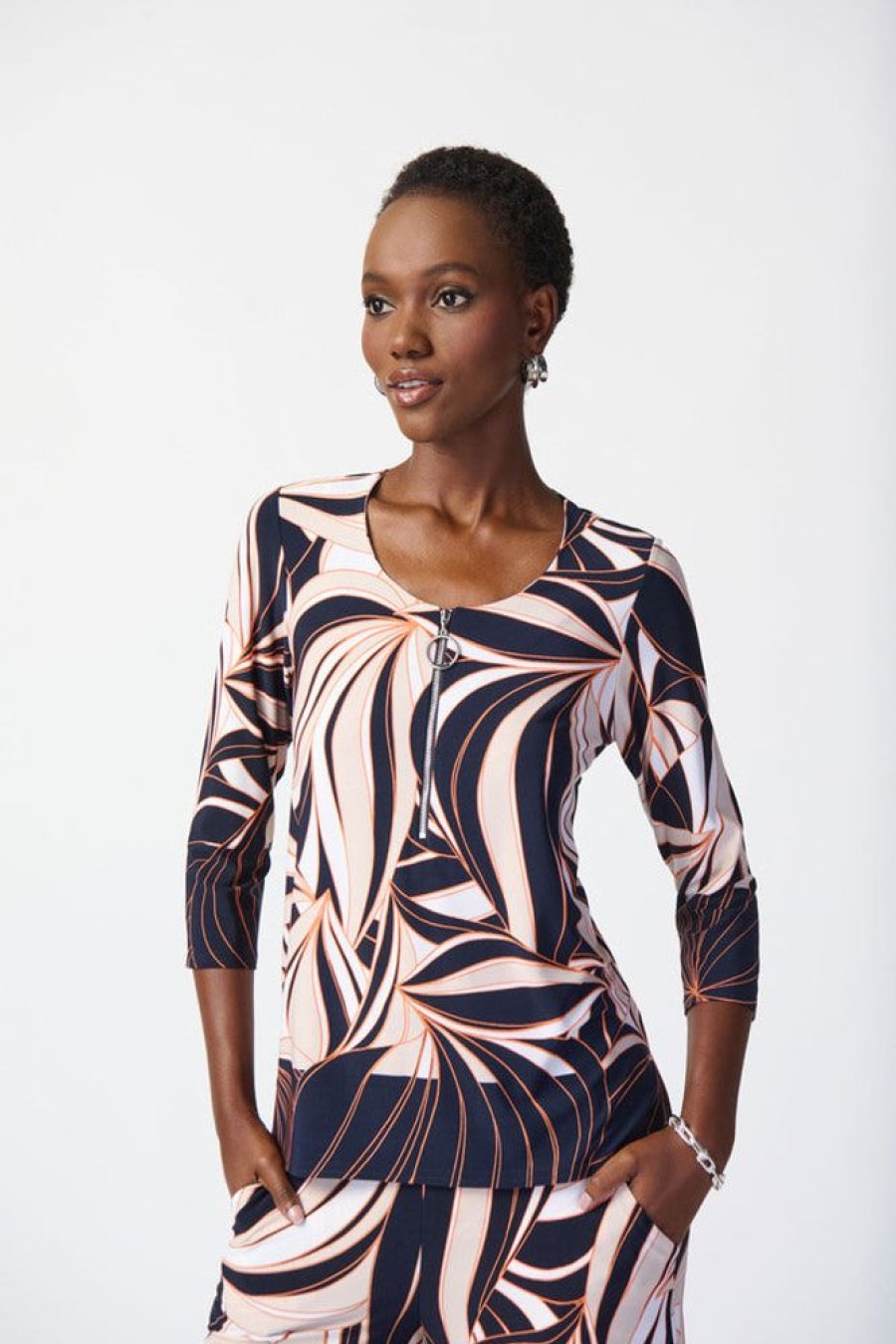 Women JOSEPH RIBKOFF Tops | Joseph Ribkoff- Wave Pattern Zip Front Top