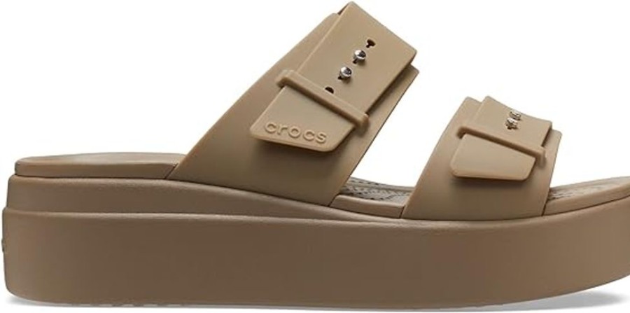 Women CROCS Casual Footwear | Crocs- Women'S Brooklyn Buckle Platform Sandal Khaki