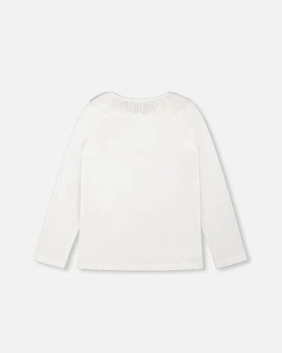 Kid DEUXPARDEUX Tops | Deux Par Deux- Big Kids Long Sleeve Frill Top Off White