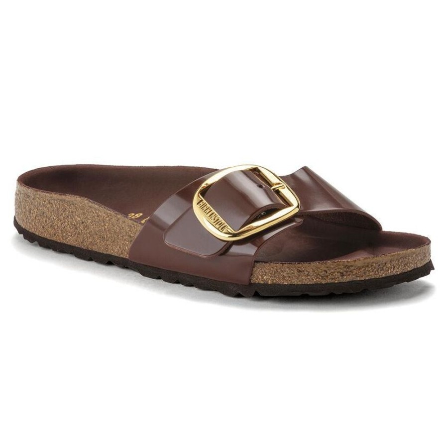 Women BIRKENSTOCK Casual Footwear | Birkenstock- Women'S Madrid Big Buckle Natural Leather Patent Sandal Chocolate