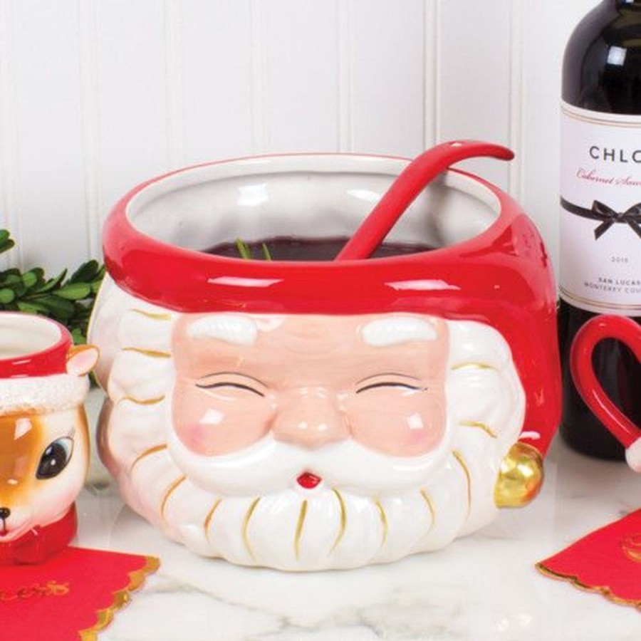 Cottage Kitchen 8 OAK LANE Kitchenware | 8 Oak Lane- Red Santa Punch Bowl & Ladle