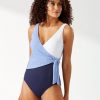 Women TOMMY BAHAMA One Piece | Tommy Bahama- Ladies Island Cays Wrap-Front One Piece Swimsuit Blue Monday