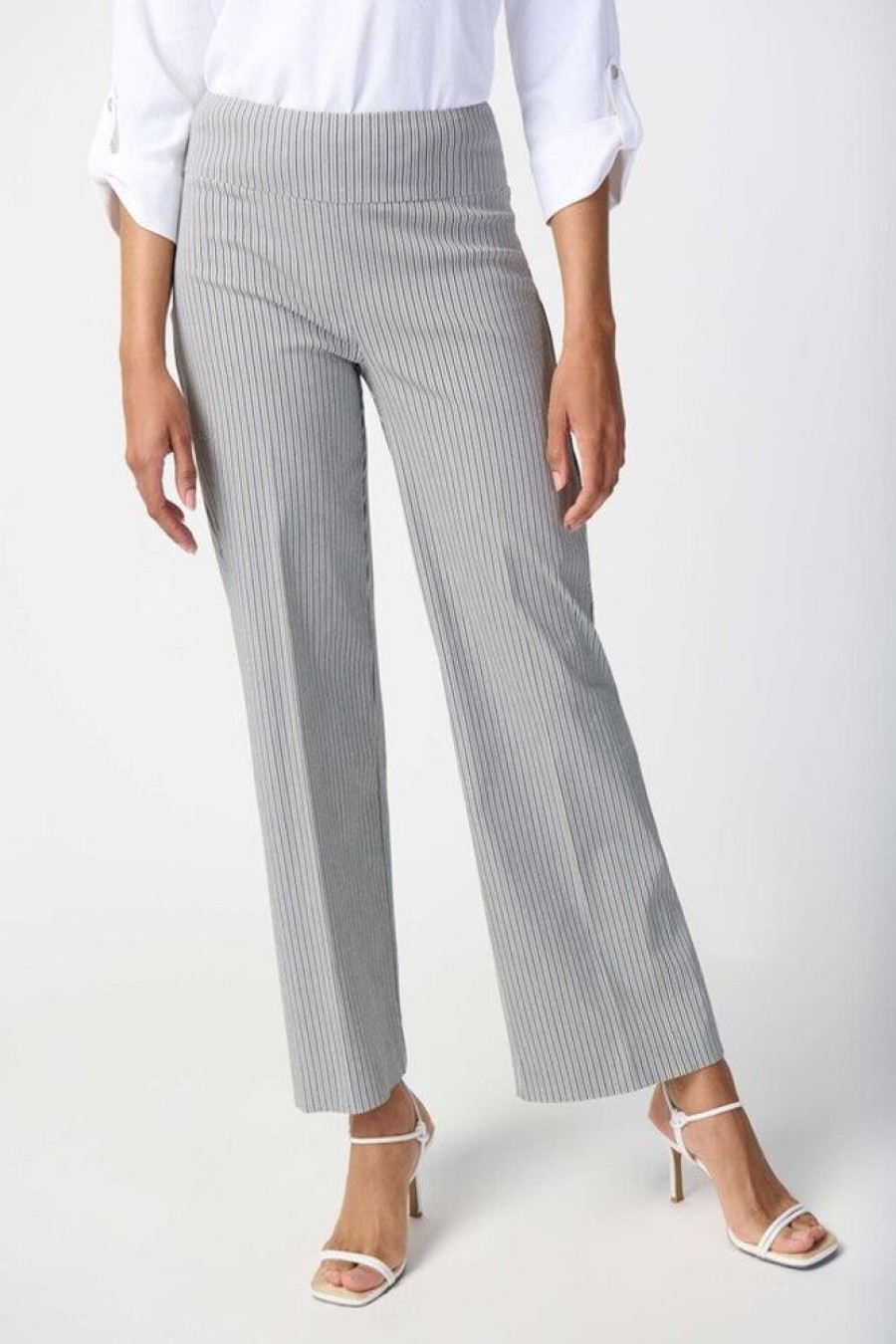 Women JOSEPH RIBKOFF Bottoms | Joseph Ribkoff- Vertical Striped Wide Leg Pants White-Black