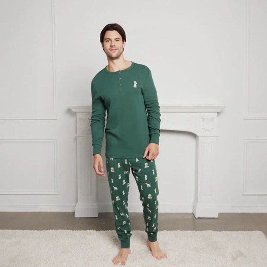 Men PETIT LEM Sleepwear & Lounge | Petit Lem- Men'S Jack Frost Russell Print Pajama Set Dark Green