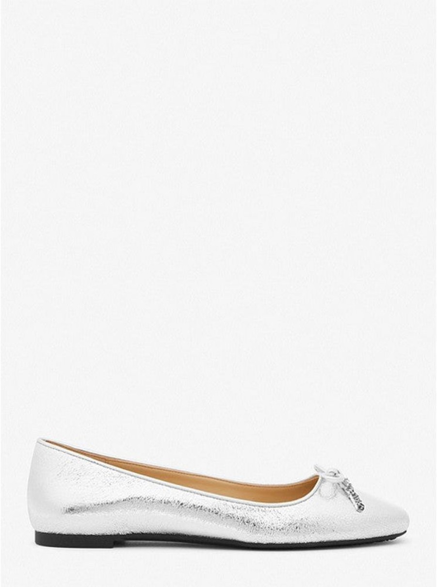 Women MICHAEL KORS Dress Shoes | Michael Kors- Nori Flex Metallic Leather Ballet Flat Silver