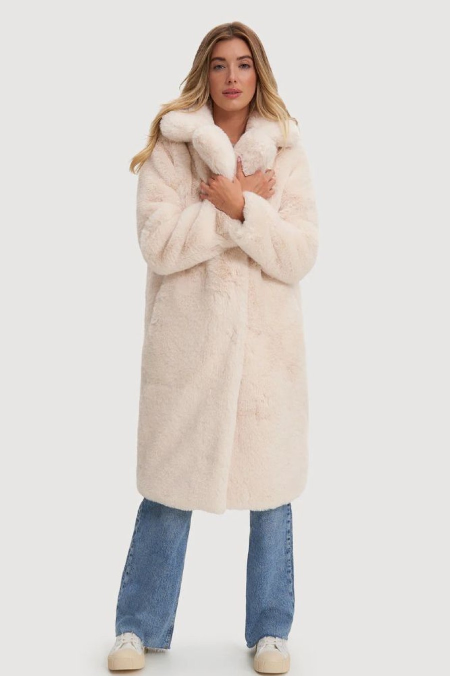 Women NOIZE Coats & Jackets | Noize- Savannah Maxi Vegan Fur Coat