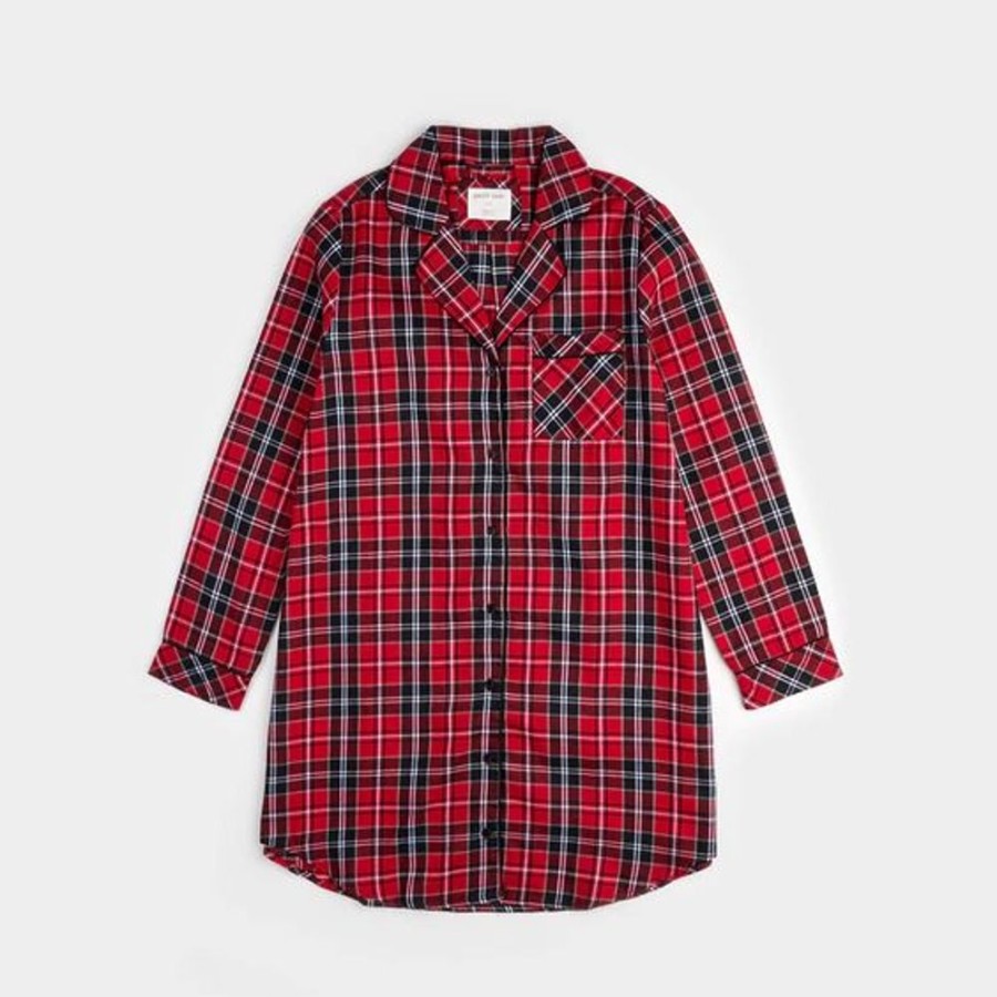 Women PETIT LEM Sleepwear & Lounge | Petit Lem- Ladies Scarlet Tartan Plaid Flannel Night Gown Red