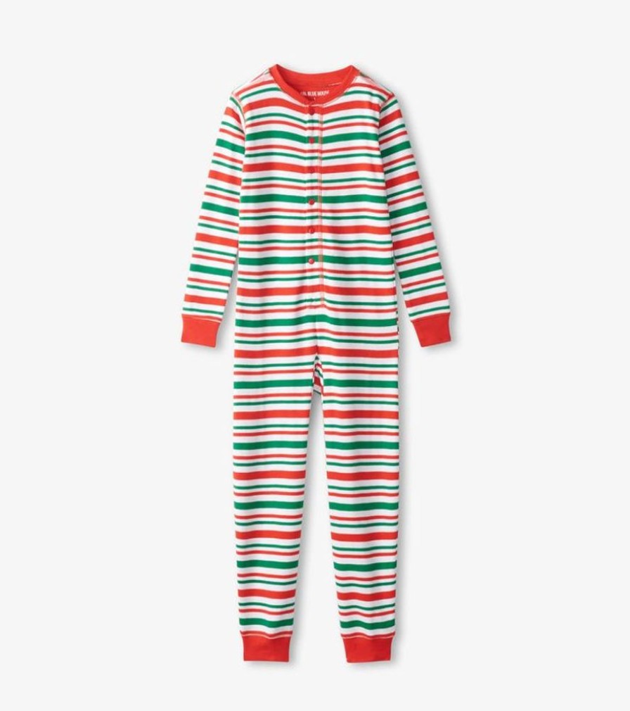 Kid HATLEY Sleepwear | Hatley- Kids Jingle All The Way Onesie Stripes