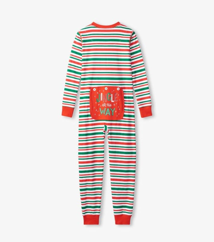 Kid HATLEY Sleepwear | Hatley- Kids Jingle All The Way Onesie Stripes