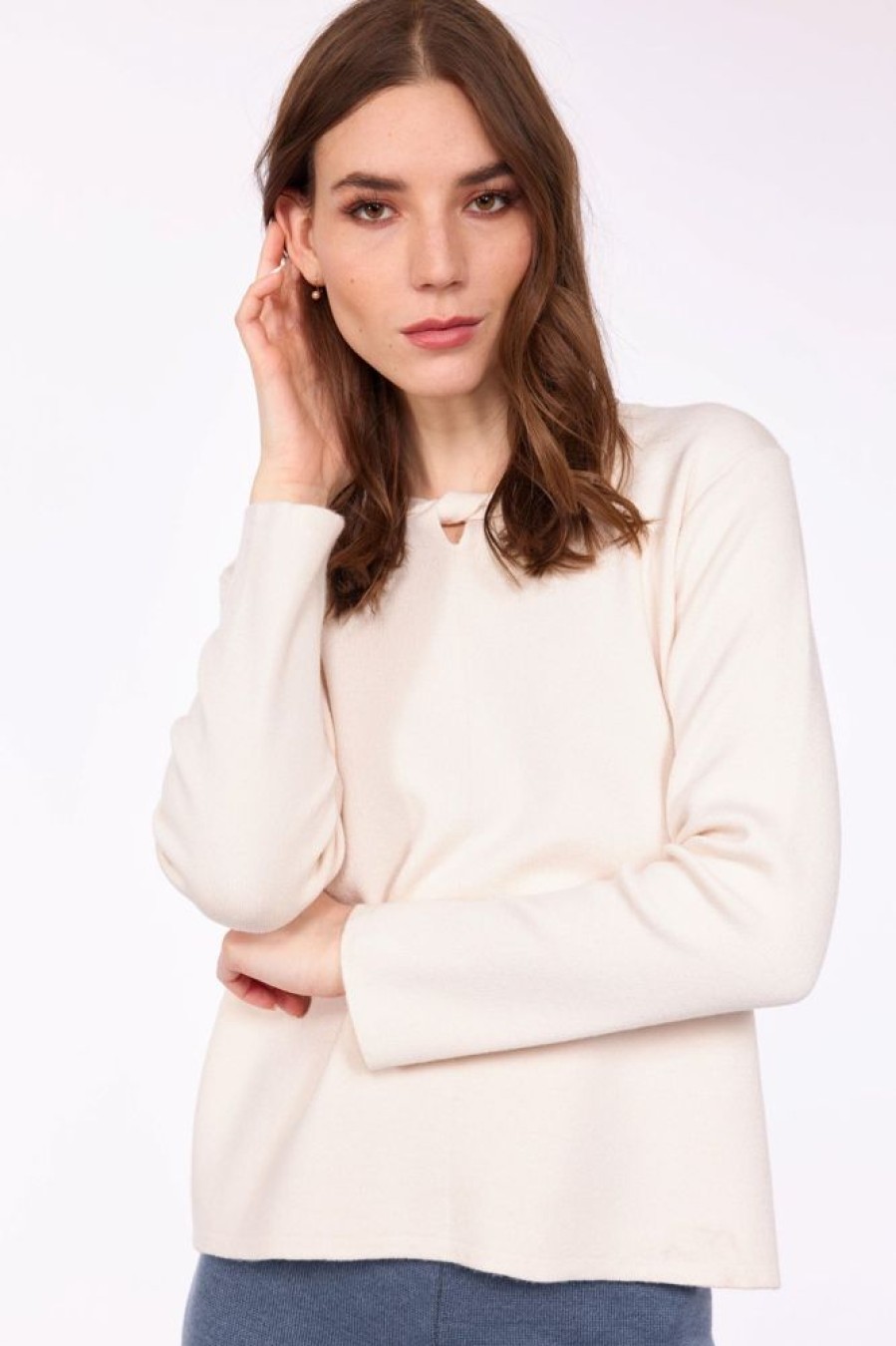 Women PISTACHE Tops | Pistache- Keyhole Tie Sweater