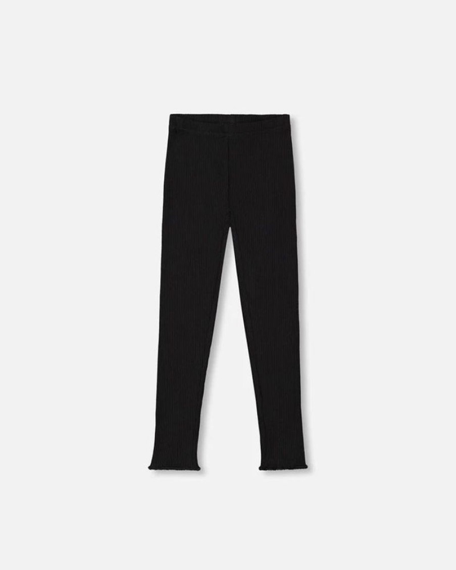 Kid DEUXPARDEUX Bottoms | Deux Par Deux- Kids Ridded Black Leggings Black Iris