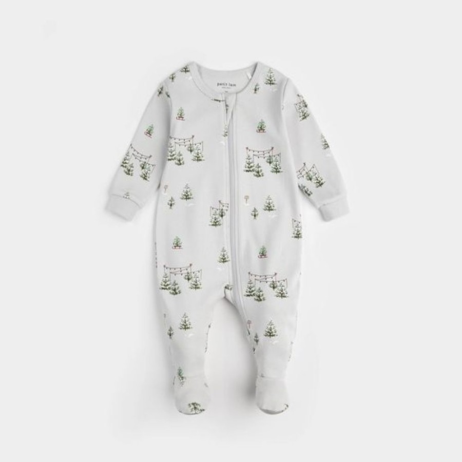 Kid PETIT LEM Sleepwear | Petit Lem- Baby Tree Farm Print Sleeper Light Grey