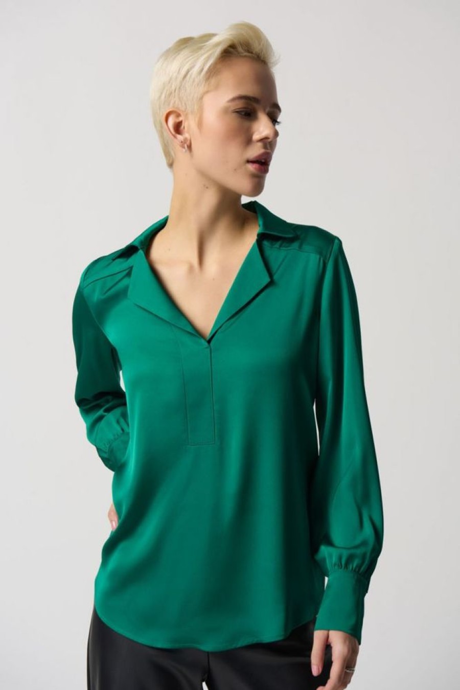 Women JOSEPH RIBKOFF Tops | Joseph Ribkoff- Notched Collar Blouse Emerald Green