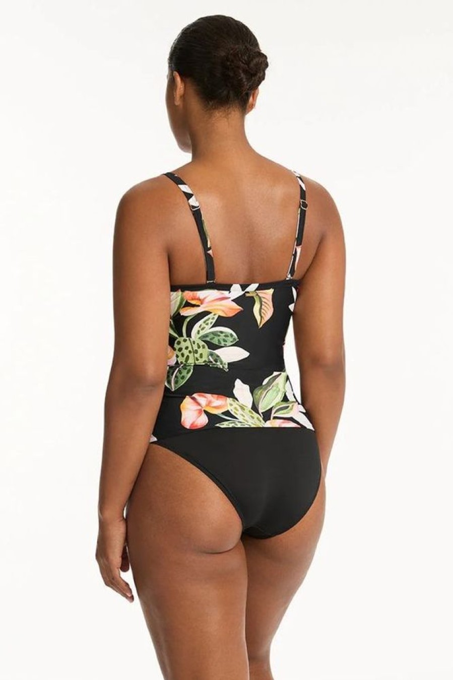 Women SEA LEVEL Tankinis | Sea Level- Ladies Sundown Twist Front Tankini Black Floral