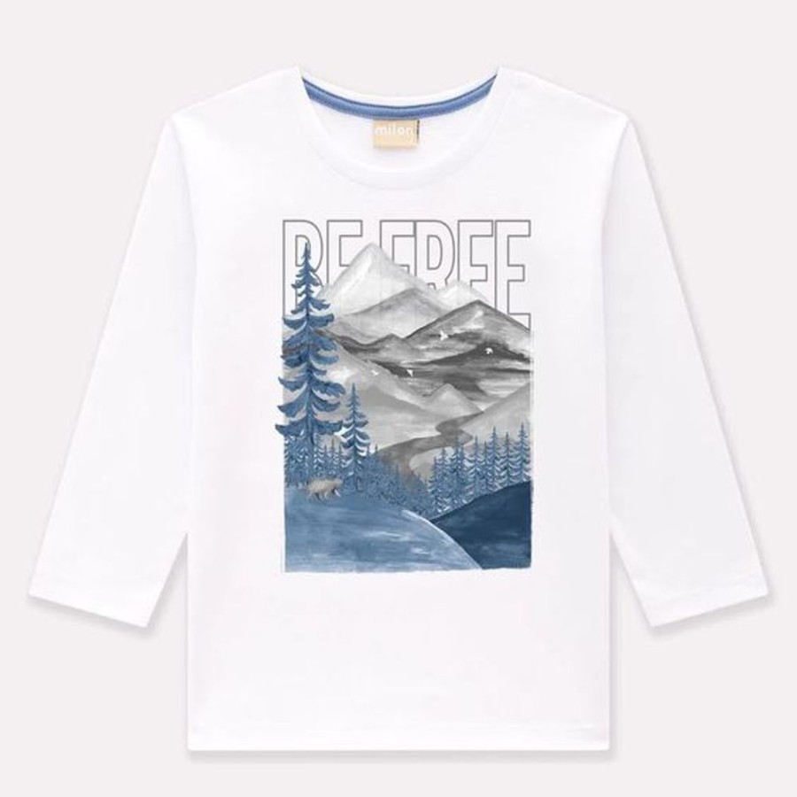 Kid MILON Tops | Milon- Kids Mountain Long Sleeve Tee White