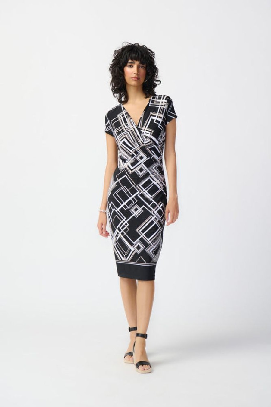 Women JOSEPH RIBKOFF Dresses | Joseph Ribkoff- Abstract Check Print Midi Dress Black Multi