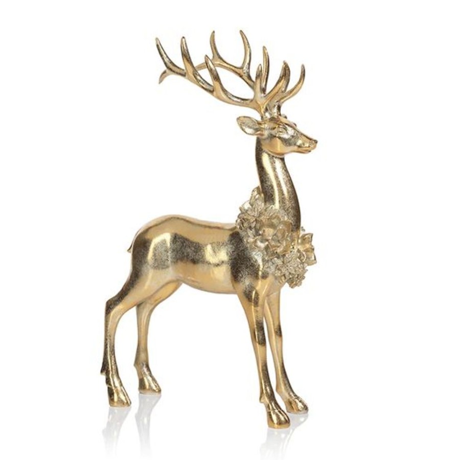 Cottage Kitchen SCHAUBEN & CO Decor | Zodax- Golden Deer With Floral Wreath