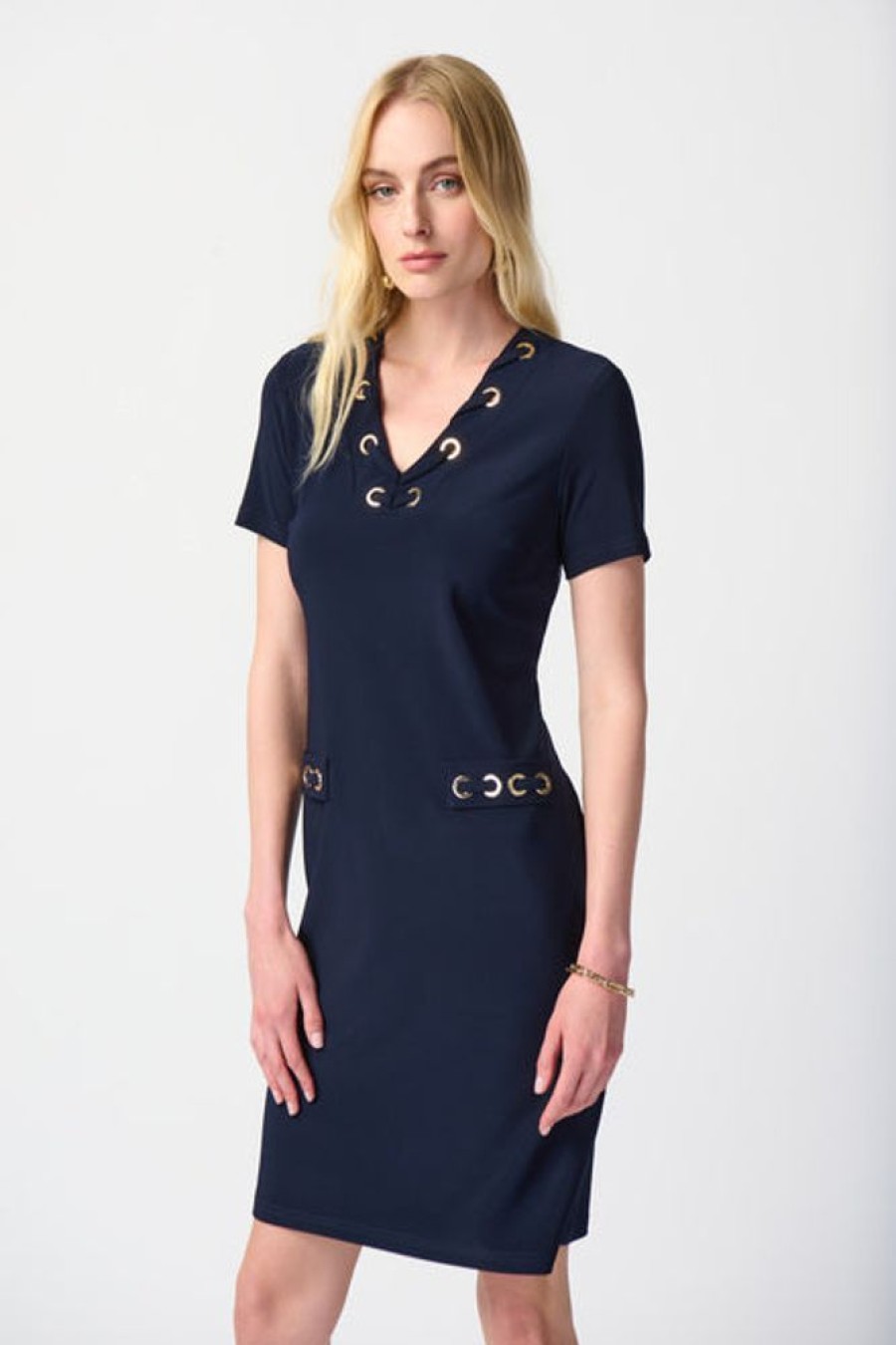 Women JOSEPH RIBKOFF Dresses | Joseph Ribkoff- Grommet Tie Dress Midnight Blue