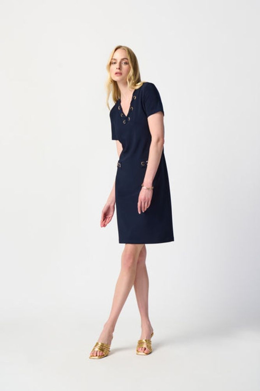 Women JOSEPH RIBKOFF Dresses | Joseph Ribkoff- Grommet Tie Dress Midnight Blue