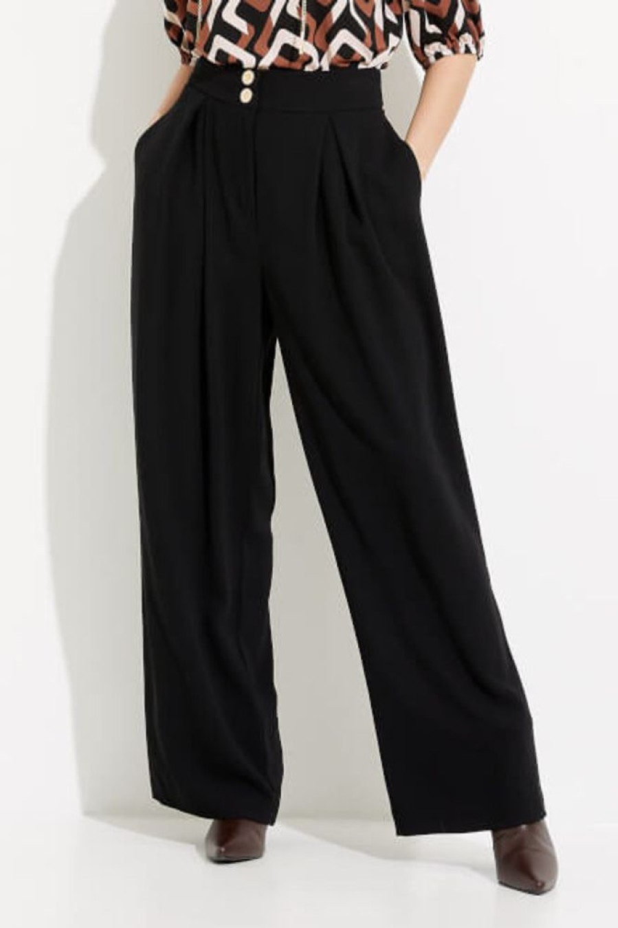 Women JOSEPH RIBKOFF Bottoms | Joseph Ribkoff- Women'S Wide Leg Cropped Pant Black