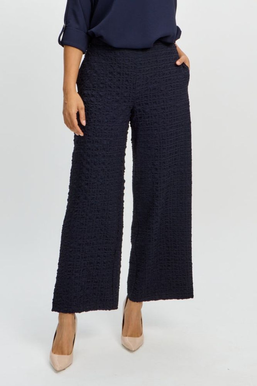 Women JOSEPH RIBKOFF Bottoms | Joseph Ribkoff- Textured & Checkered Wide Leg Pants