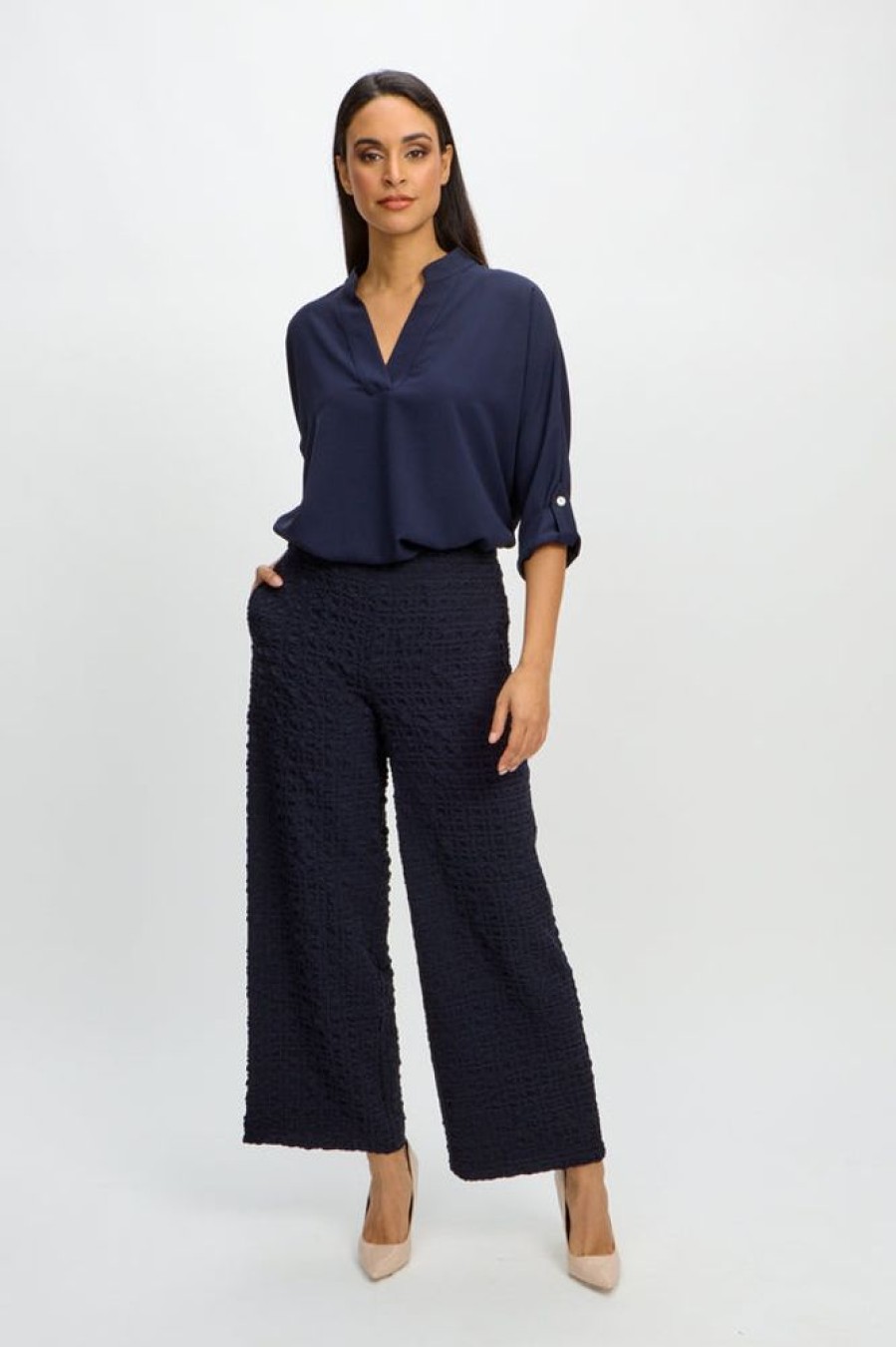 Women JOSEPH RIBKOFF Bottoms | Joseph Ribkoff- Textured & Checkered Wide Leg Pants