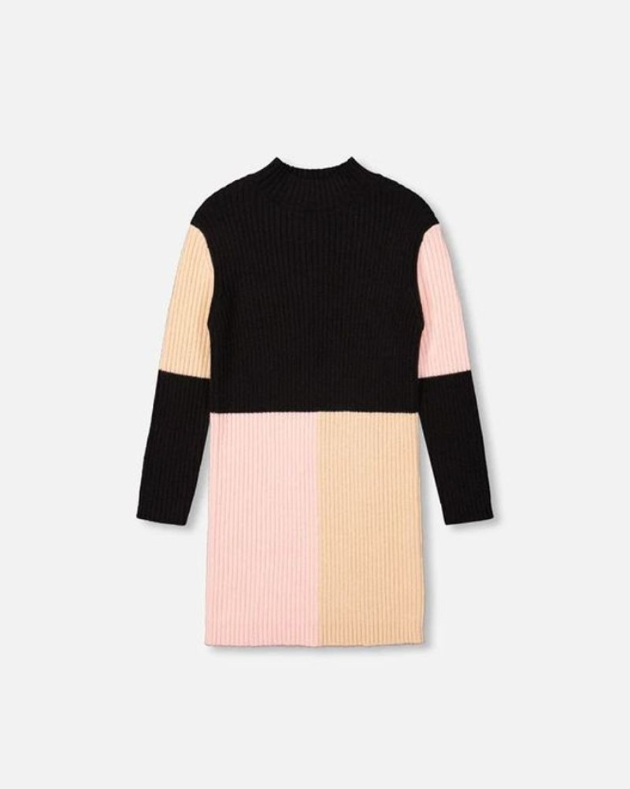 Kid DEUXPARDEUX Dresses & Rompers | Deux Par Deux- Kids Knitted Sweater Dress Colour Block