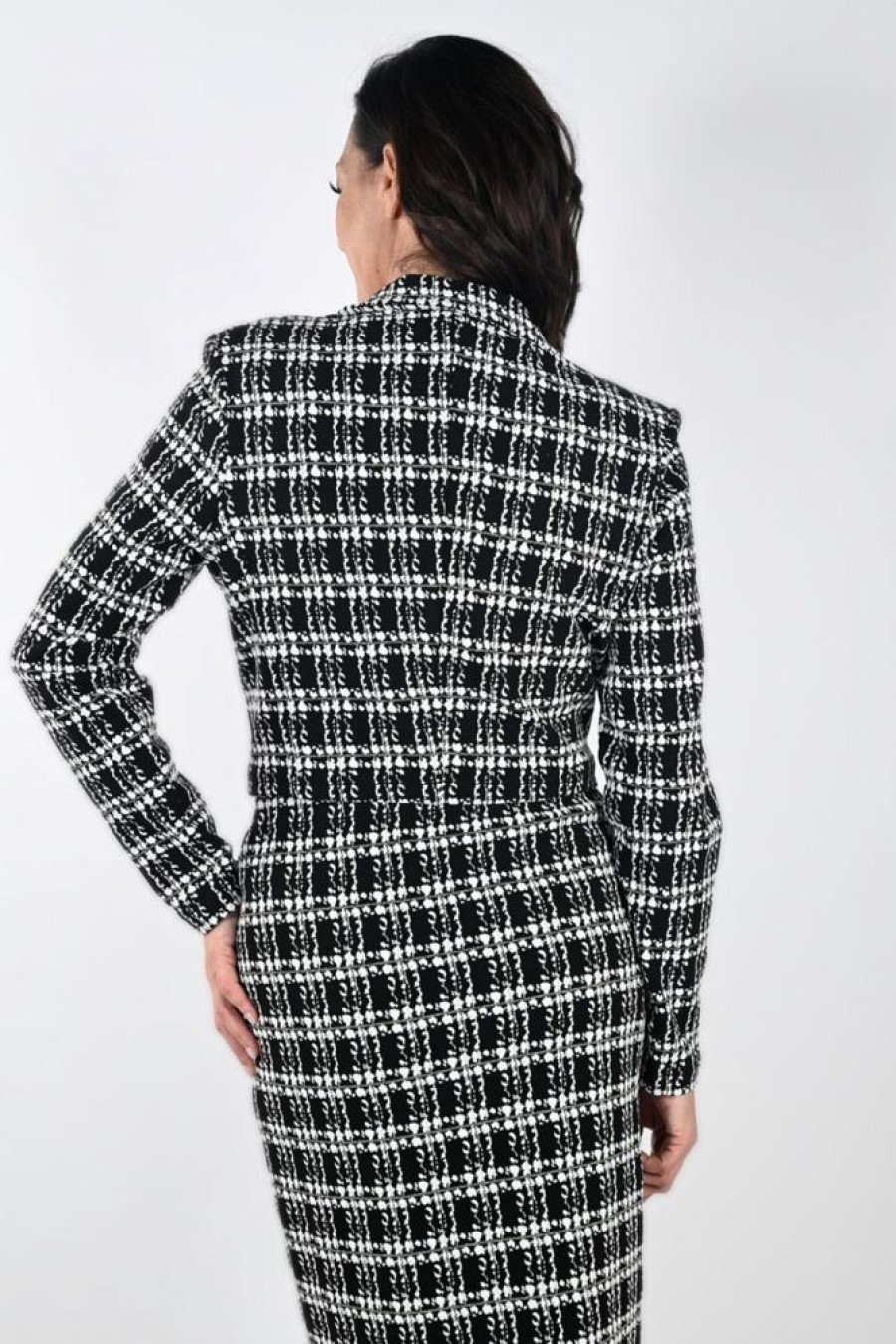 Women FRANK LYMAN Tops | Frank Lyman- Textured Knit Jacket Blk-Wht