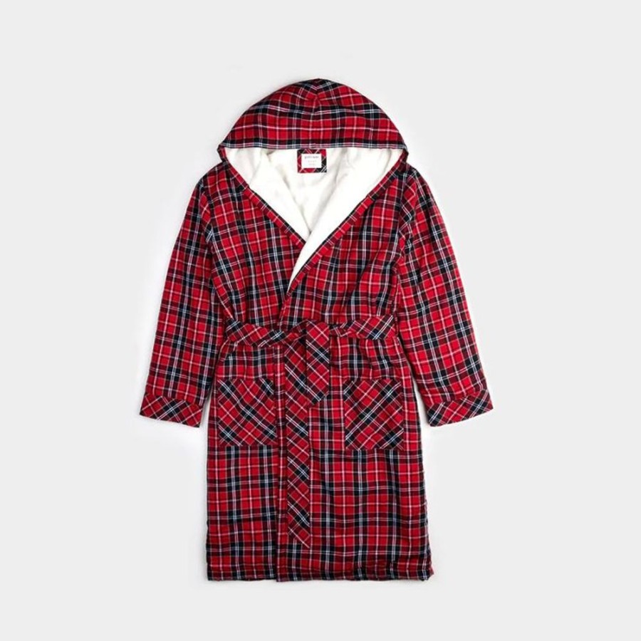 Men PETIT LEM Sleepwear & Lounge | Petit Lem- Men'S Scarlett Tartan Sherpa Lined Robe Red