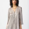 Women JOSEPH RIBKOFF Tops | Joseph Ribkoff- Shiny Texture Zip Front Tunic Champagne