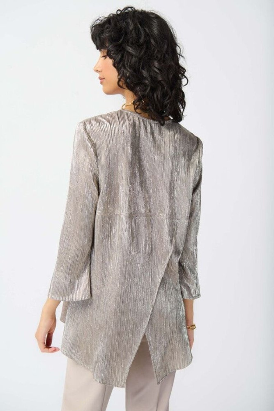 Women JOSEPH RIBKOFF Tops | Joseph Ribkoff- Shiny Texture Zip Front Tunic Champagne