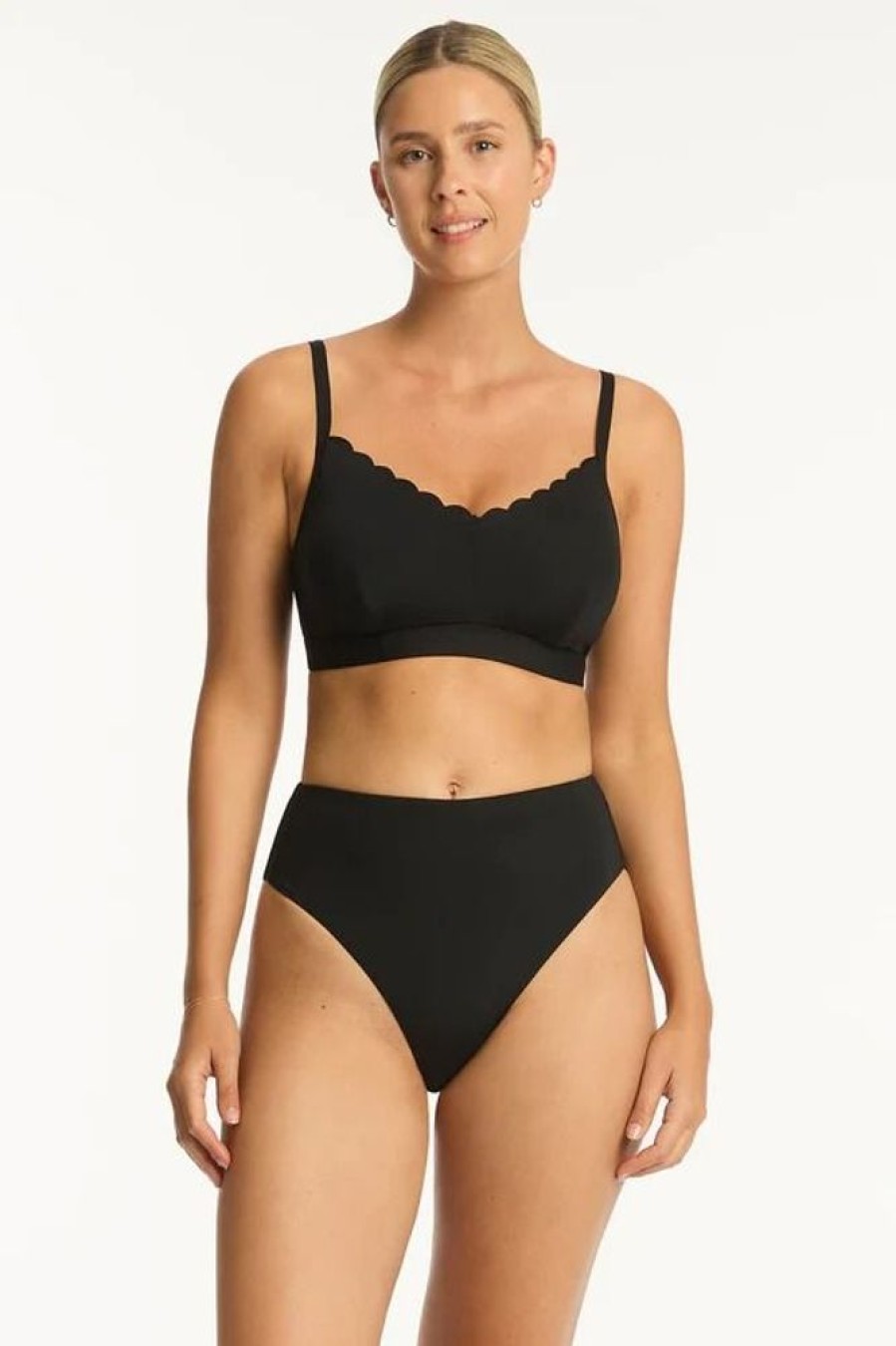 Women SEA LEVEL Tops | Sea Level- Ladies Scallop Bralette Swim Top Black